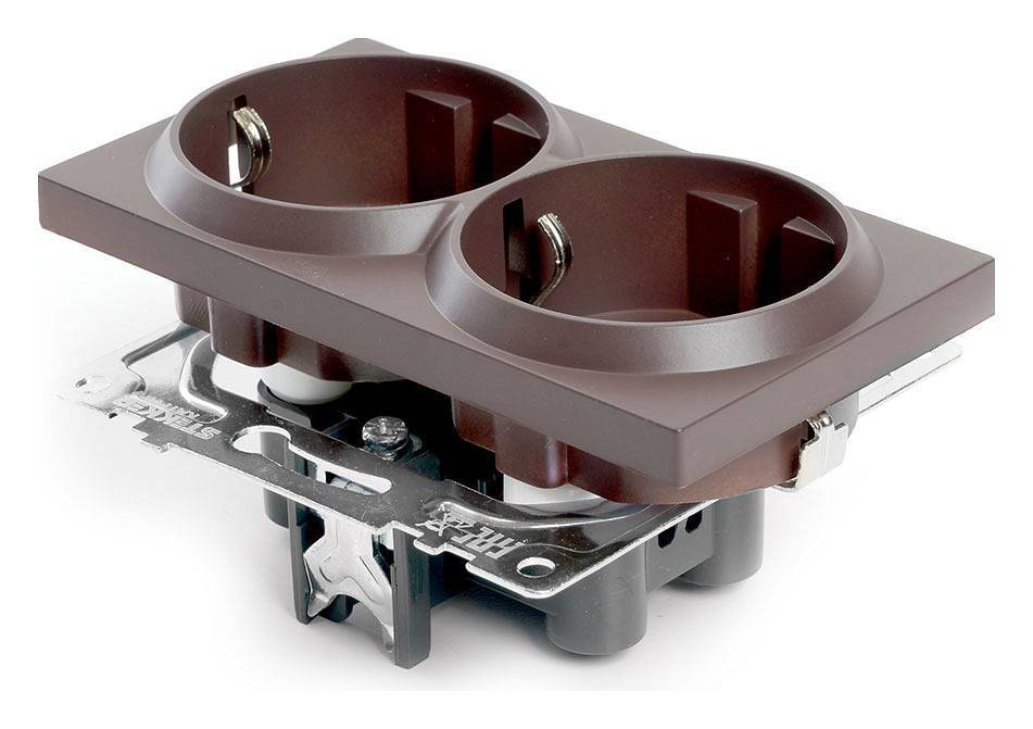 Розетка двойная с заземлением и с шторками, без рамки Stekker Катрин 49030