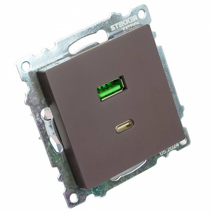 Розетка 2хUSB type A и C без рамки Stekker Катрин 50057