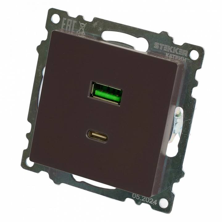 Розетка 2хUSB type A и C без рамки Stekker Катрин 50057