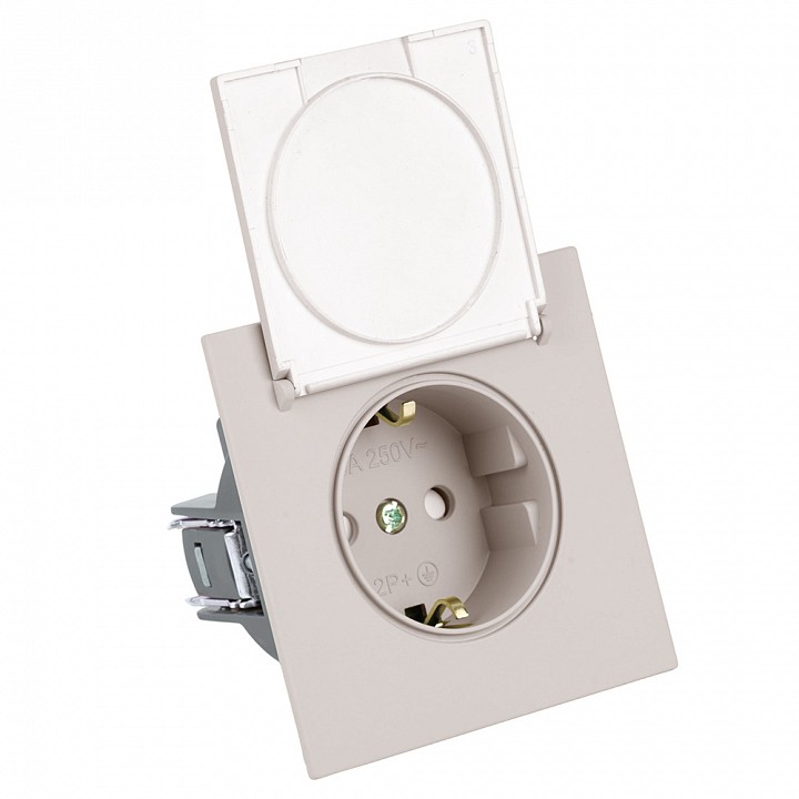 Розетка двойная с заземлением и со шторками, с крышкой Stekker Мия 50485