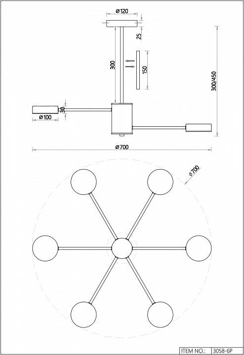 Люстра на штанге F-promo Atma 6 ламп 3058-6P