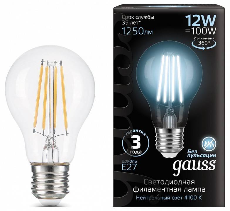 Лампа светодиодная Gauss Filament A60 E27 12 Вт 4100 K 102902212