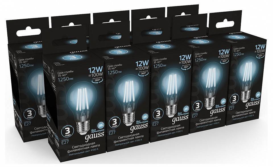 Лампа светодиодная Gauss Filament A60 E27 12 Вт 4100 K 102902212
