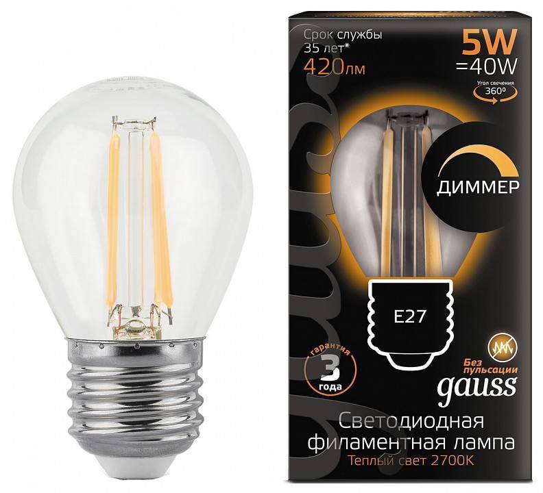 Лампа светодиодная Gauss Black E27 5 Вт 2700 K диммируемая 105802105-D