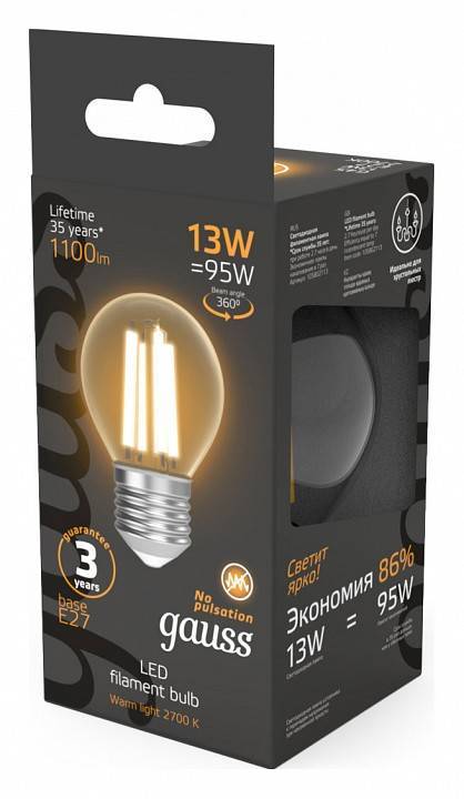 Лампа светодиодная Gauss Filament A60 E27 13 Вт 2700 K 105802113