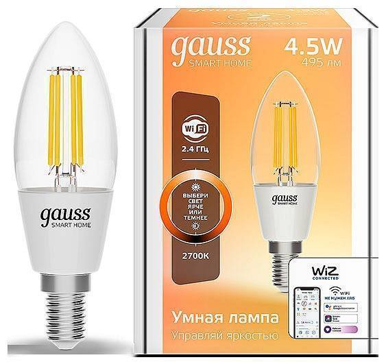Лампа светодиодная с управлением через Wi-Fi Gauss Smart Home E14 4.5Вт 2700K 1230112