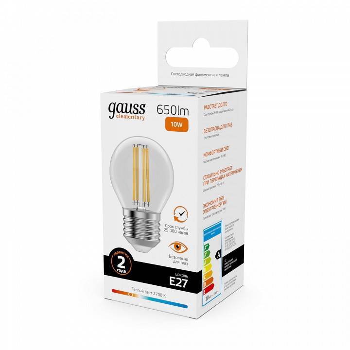 Лампа светодиодная Gauss Filament Elementary A60 E27 10 Вт 2700 К 52210