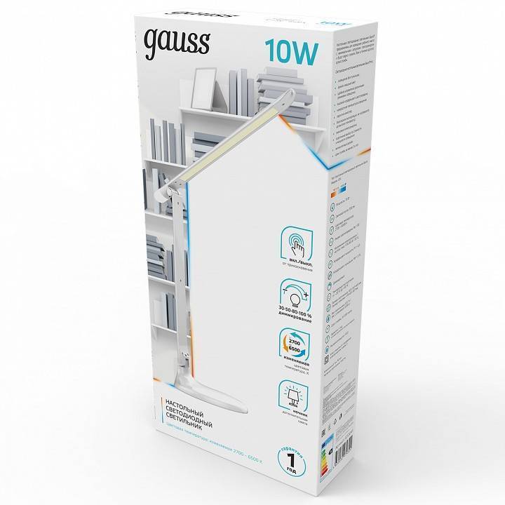 Настольная лампа офисная Gauss GT204 белая с ночником 10 Вт GT2041