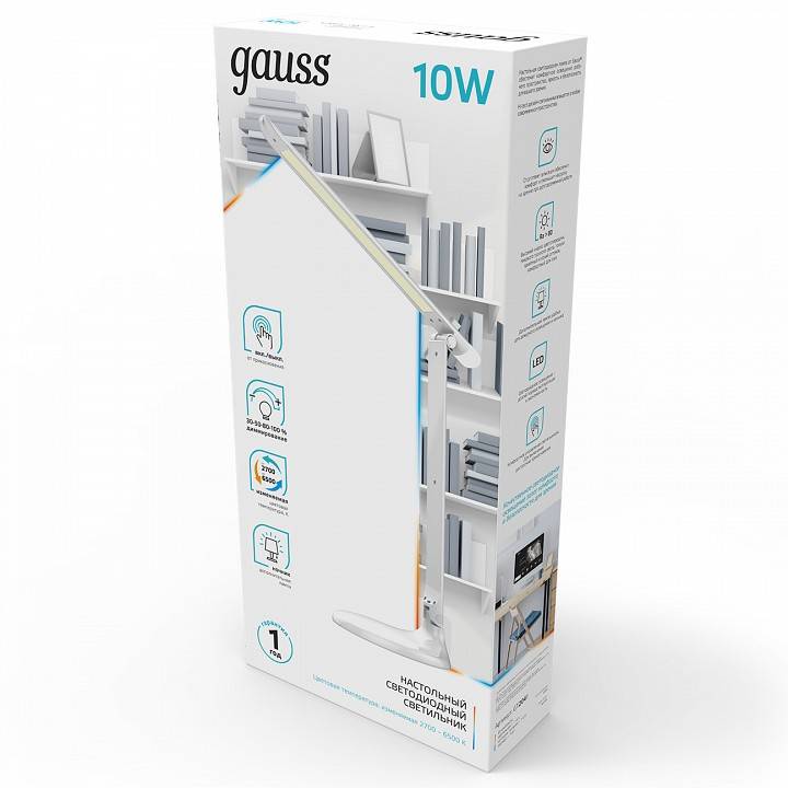 Настольная лампа офисная Gauss GT204 белая с ночником 10 Вт GT2041