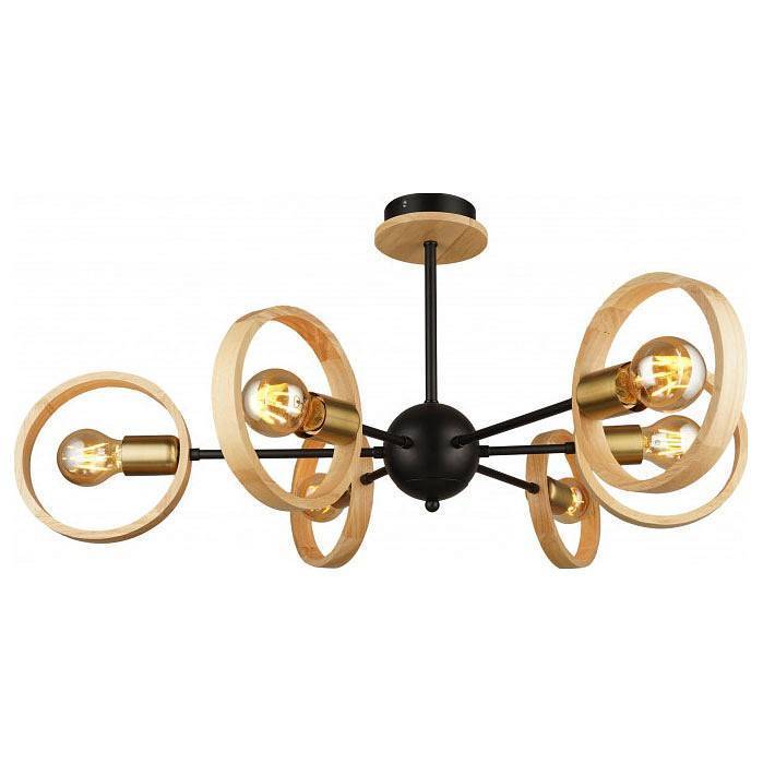 Люстра на штанге Imex MD.4465 6 ламп MD.4465-6-S-BK+WOOD