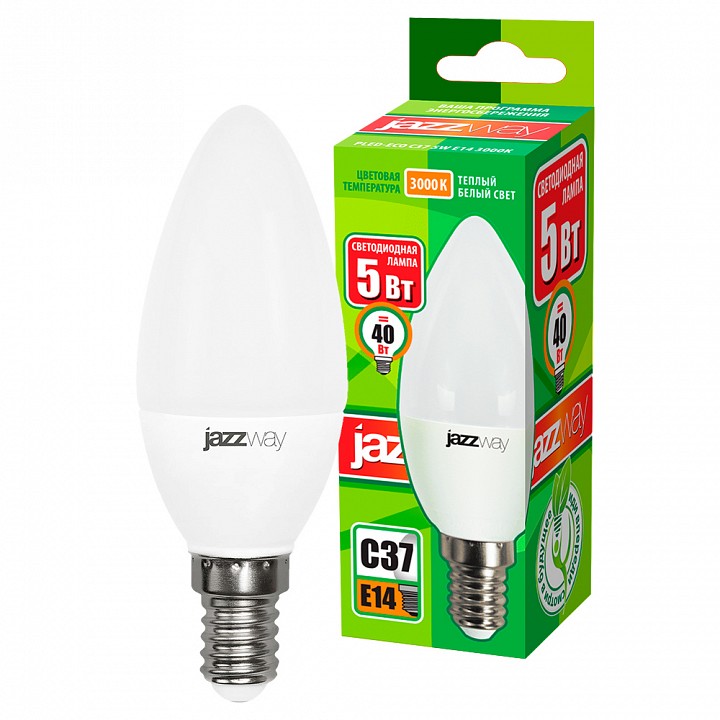 Лампа светодиодная Jazzway  PLED-ECO-C37 5w E14 3000K