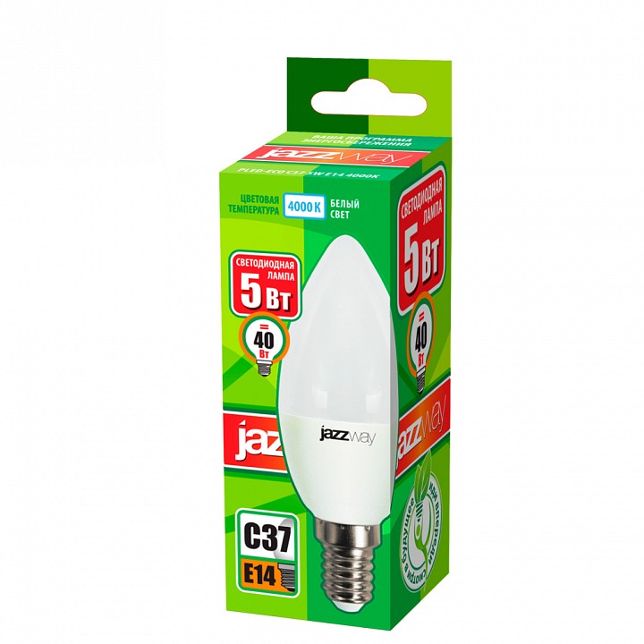 Лампа светодиодная Jazzway  PLED-ECO-C37 5w E14 4000K