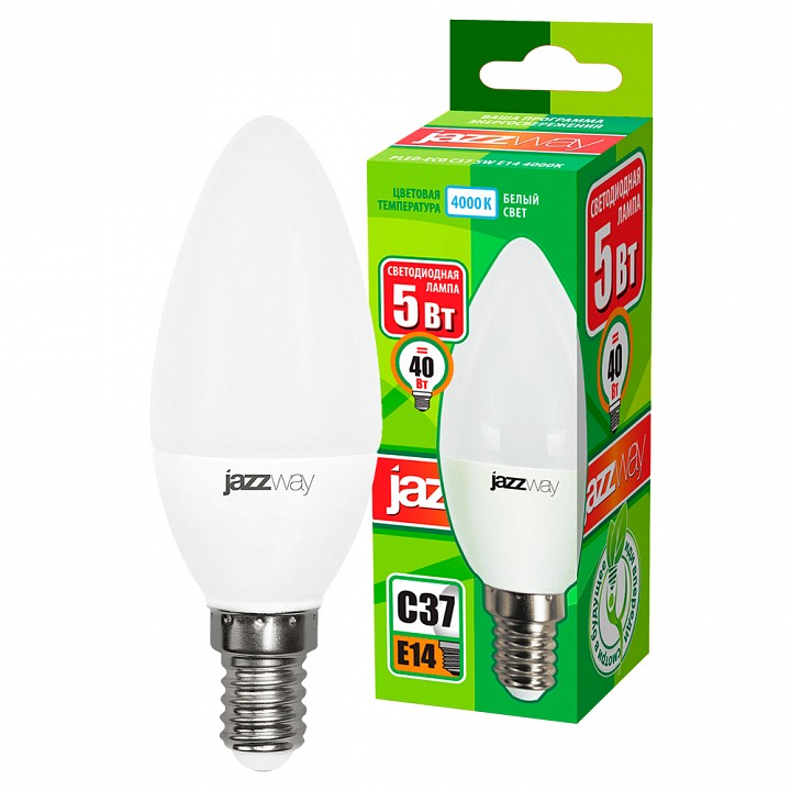 Лампа светодиодная Jazzway  PLED-ECO-C37 5w E14 4000K