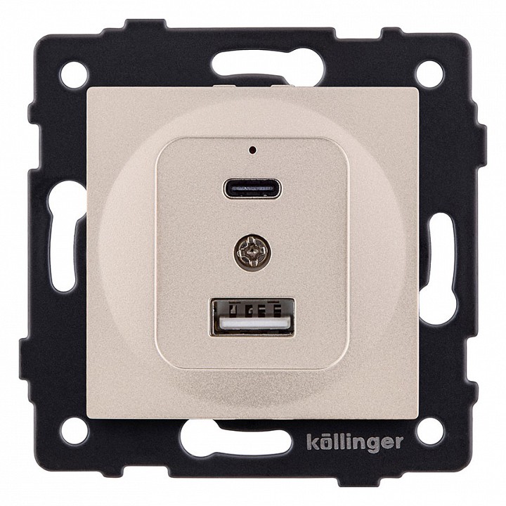 Розетка 2хUSB type A и C без рамки Kollinger  REA-037GD
