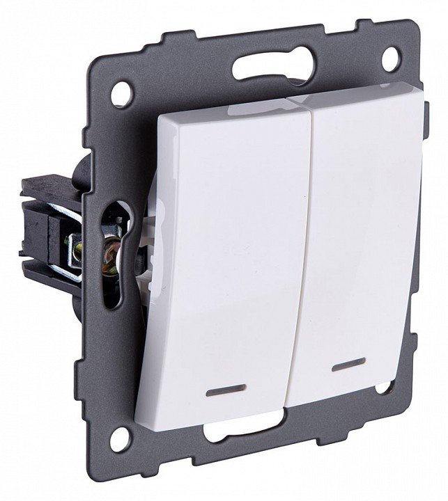 Выключатель двухклавишный с подсветкой без рамки Kollinger  REA-R-008WH