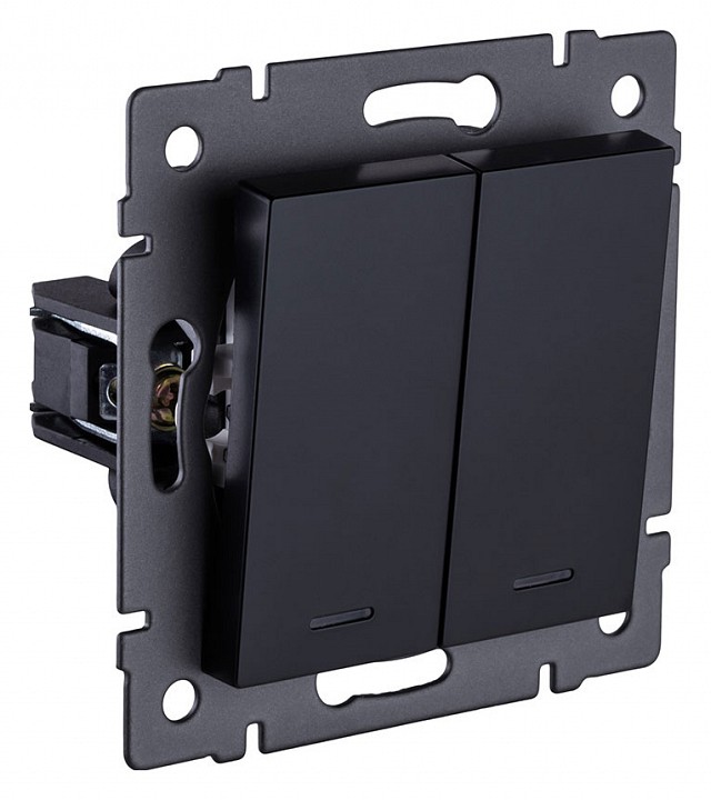 Выключатель проходной двухклавишный с подсветкой без рамки Kollinger  REA-S-010BK