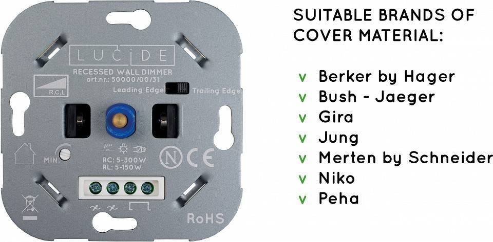 Диммер роторный Lucide Recessed Wall Dimmer Nl 50000/00/31
