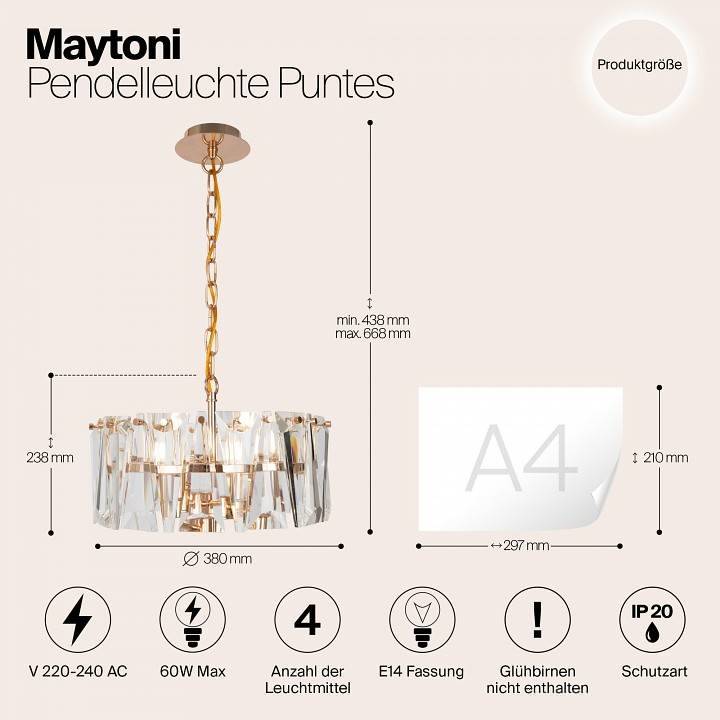 Подвесной светильник Maytoni Puntes 4 лампы MOD043PL-04G