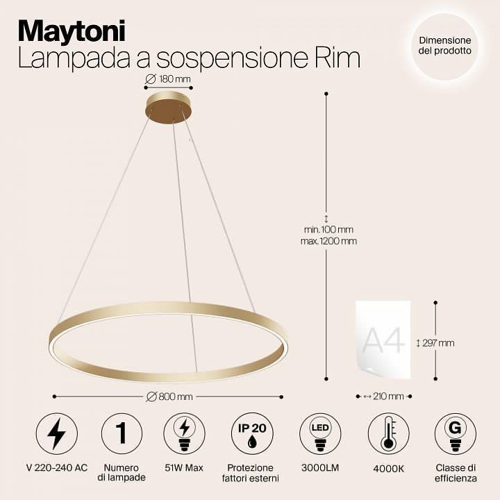 Подвесной светильник Maytoni Rim 42 Вт 4000K MOD058PL-L42BS4K