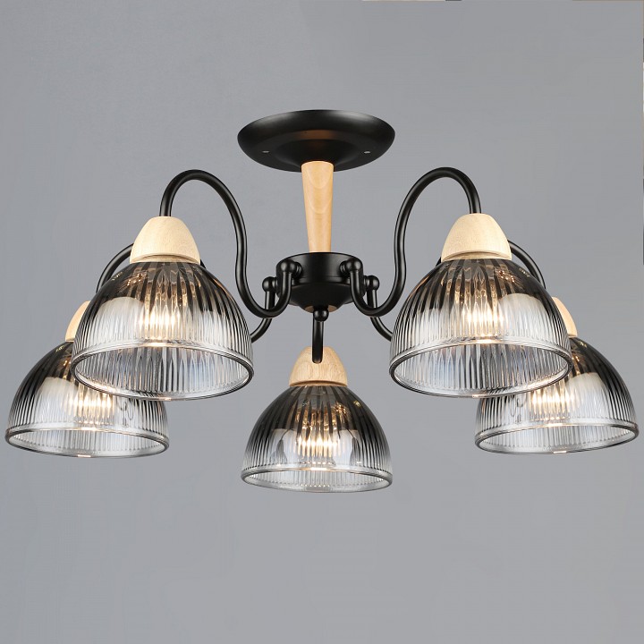 Люстра на штанге De City 69660-0.3-05 BK+WOOD 5 ламп 69660-0.3-05 BK+WOOD