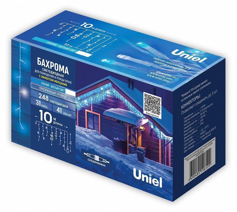 Бахрома световая Uniel ULD-B3010-160/TTK WARM WHITE/WHITE IP44 UL-00012071