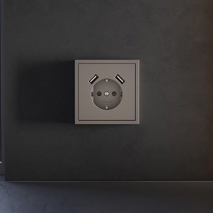 Накладка для розетки с заземлением и со шторками и 2хUSB type A Voltum S70 VLS000914