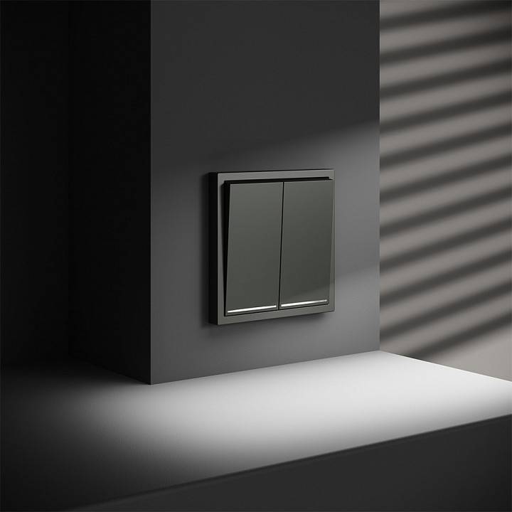 Выключатель двухклавишный с подсветкой без рамки Voltum S70 VLS020206