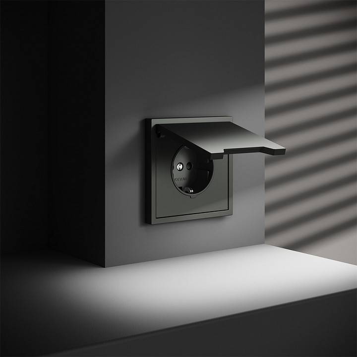 Розетка с заземлением и со шторкой, без рамки с крышкой Voltum S70 VLS040306