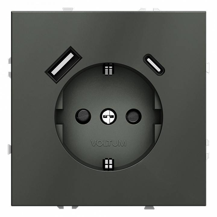 Розетка с заземлением и со шторкой и 2хUSB type A и C, без рамки Voltum S70 VLS040506