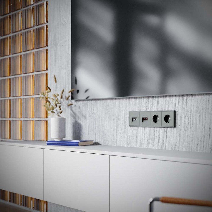 ТВ-розетка и розетка Ethernet RJ-45 без рамки Voltum S70 VLS060706