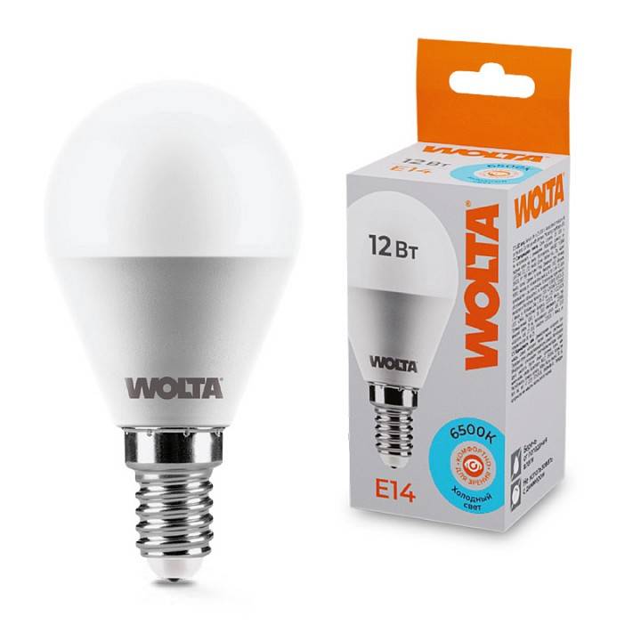 Лампа светодиодная Wolta  E14 12Вт 6500K 25W45GL12E14