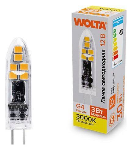 Лампа светодиодная Wolta  G4 3Вт 3000K WSTD-JC-12V3W3KG4-P