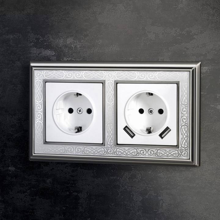 Розетка с заземлением и с шторками и 2хUSB, без рамки Werkel белый W1171501