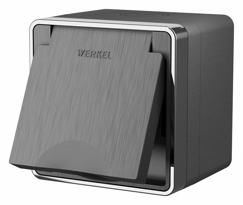 Розетка влагозащищенная с заземлением и шторками с крышкой Werkel Gallant графит рифленый W5071204