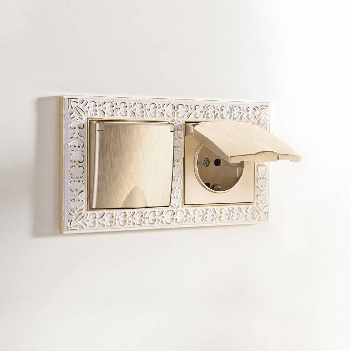 Розетка влагозащищенная с заземлением и шторками Werkel жемчужная без рамки W1171210