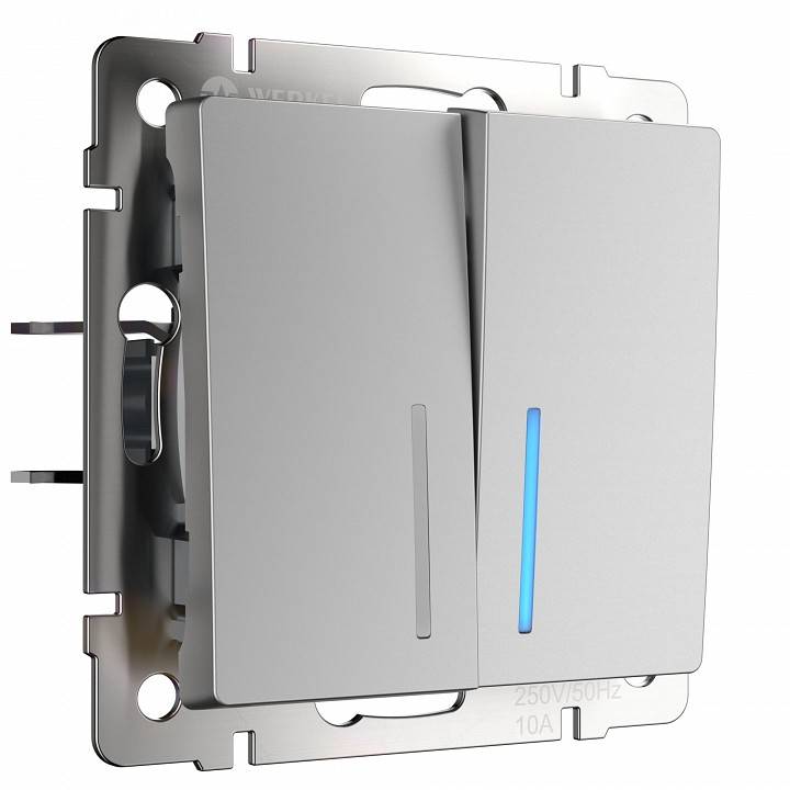 Выключатель двухклавишный с подсветкой без рамки Werkel W112 белый W1122106