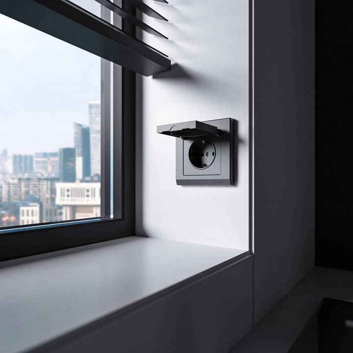 Розетка с заземлением и со шторкой, без рамки с крышкой Werkel графит матовый W1171264