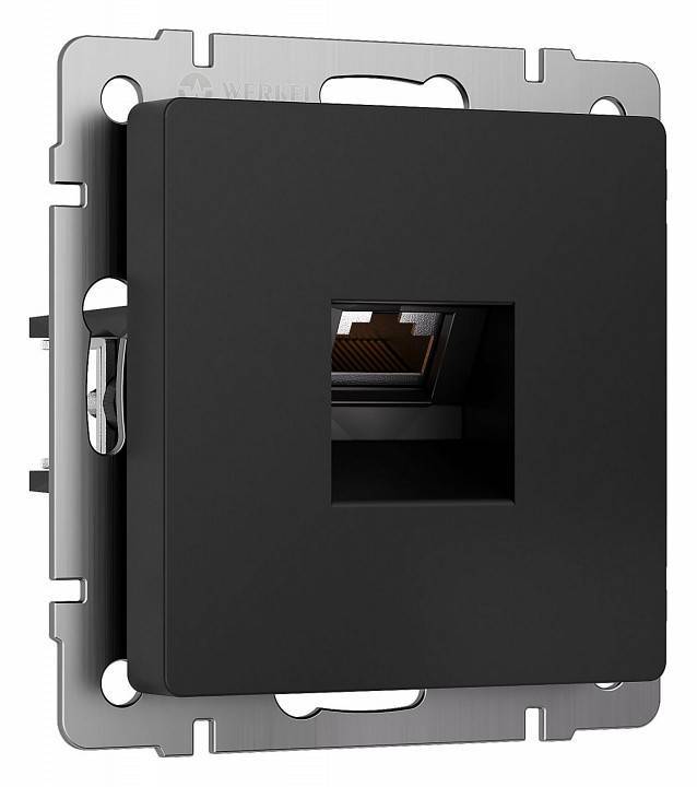 Розетка Ethernet RJ-45 и со шторками, без рамки Werkel черный матовый W5120108