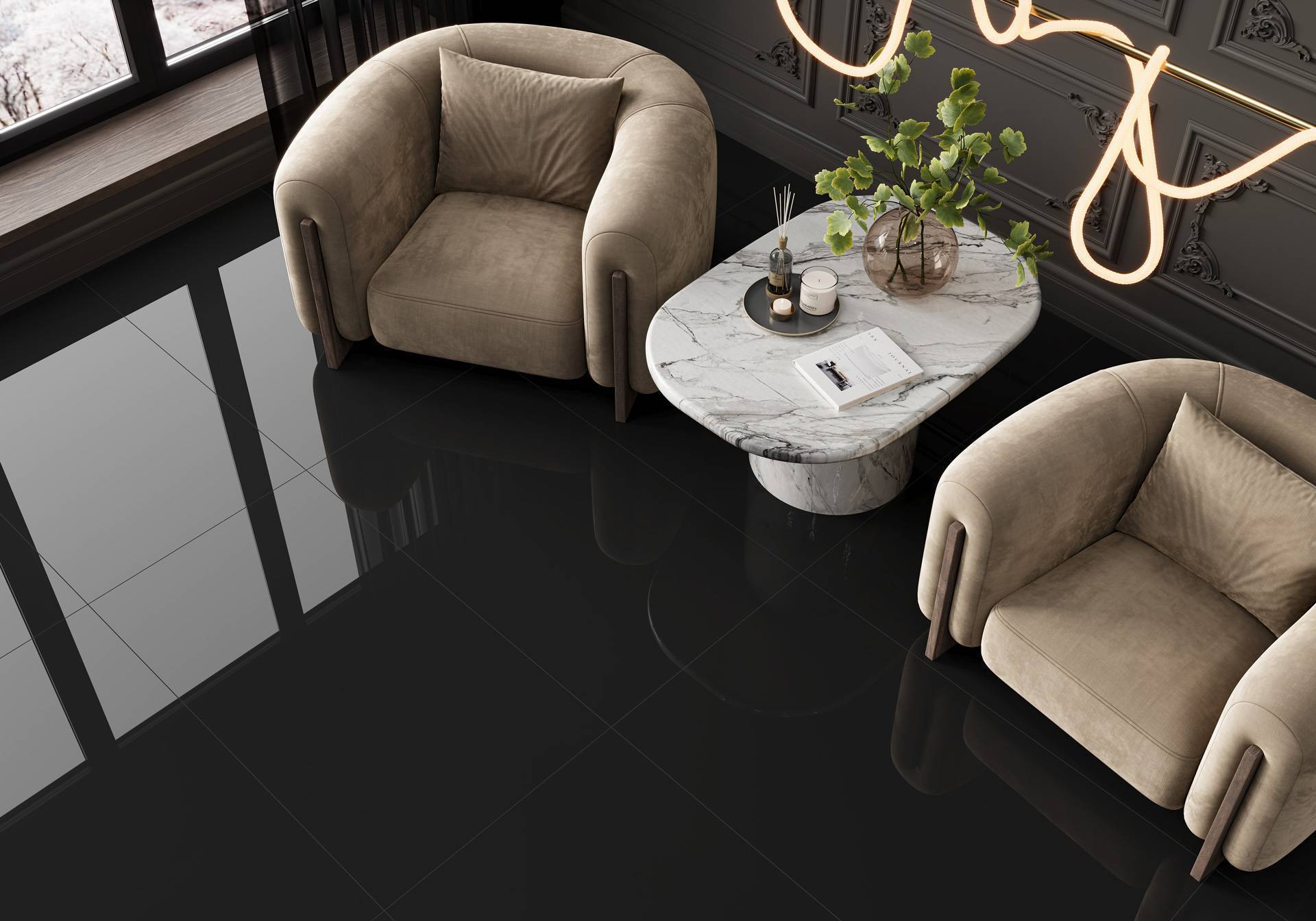 Керамогранит LCM Domines Black суперполированный 600х1200 мм 60120DMS99HG