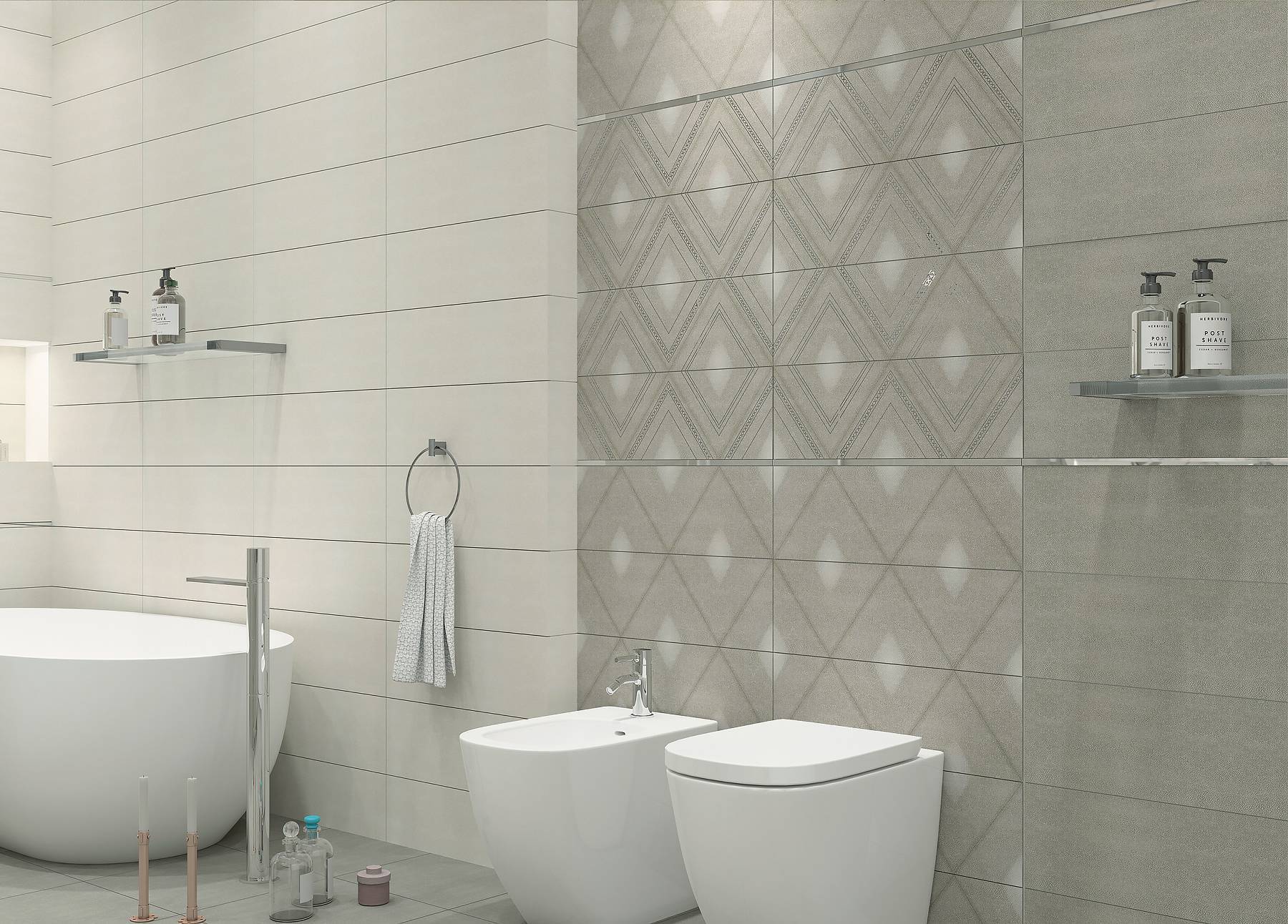 Вставка декоративная Alma Ceramica Stingray Lozenge Light Graphite 600x200x9 мм (5 шт в уп) DW11SGL05